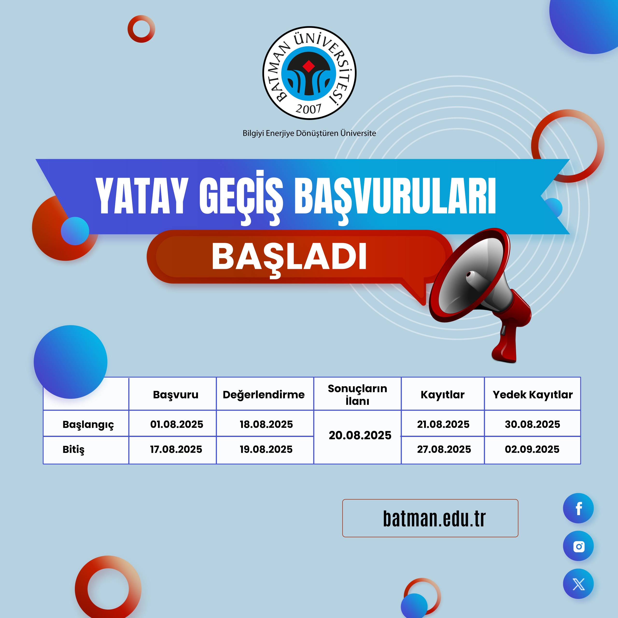 Batman Üniversitesi Yatay Geçiş Başvuruları Başladı