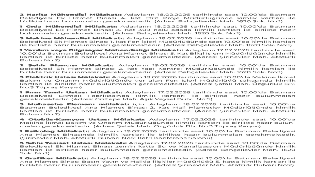 Batman Belediyesi Personel Alimi (1)