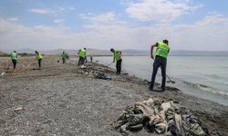 VAN - Belediye ekipleri Van Gölü sahilindeki çöpleri topladı