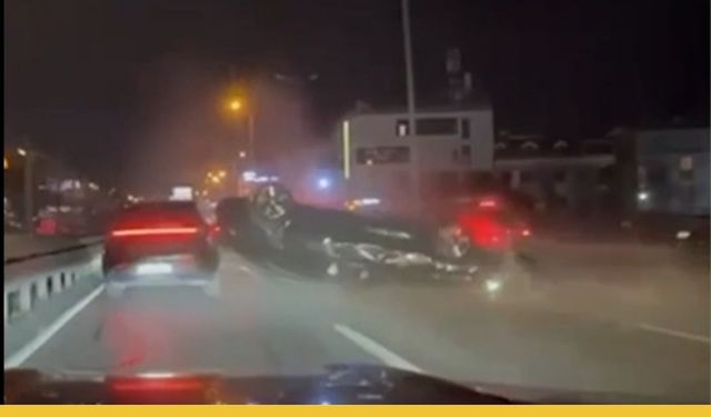 İstanbul’da Refüjü Aştı, Aydınlatma Direğini Devirdi, Ters Döndü