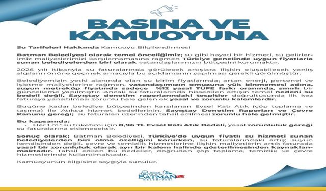 Batman Belediyesi’nden Su Faturaları Ve Yeni Düzenlemeler Hakkında Açıklama