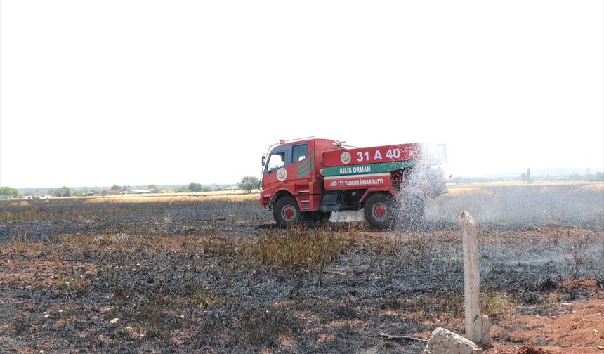 Kilis'te çıkan yangında yaklaşık 150 dönümlük buğday tarlası zarar gördü