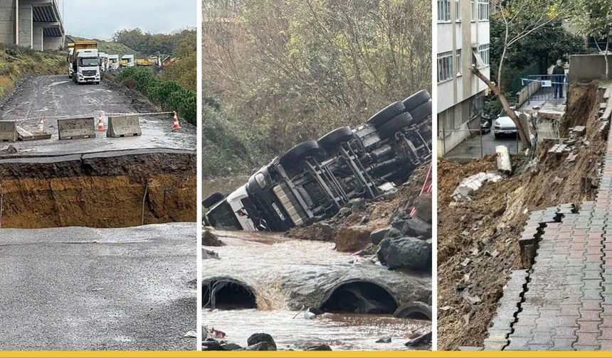 İstanbul'da Sarı Kodlu Sel Felaketi: Sarıyer'de Yol Çöktü, İki Araç Dereye Kapıldı
