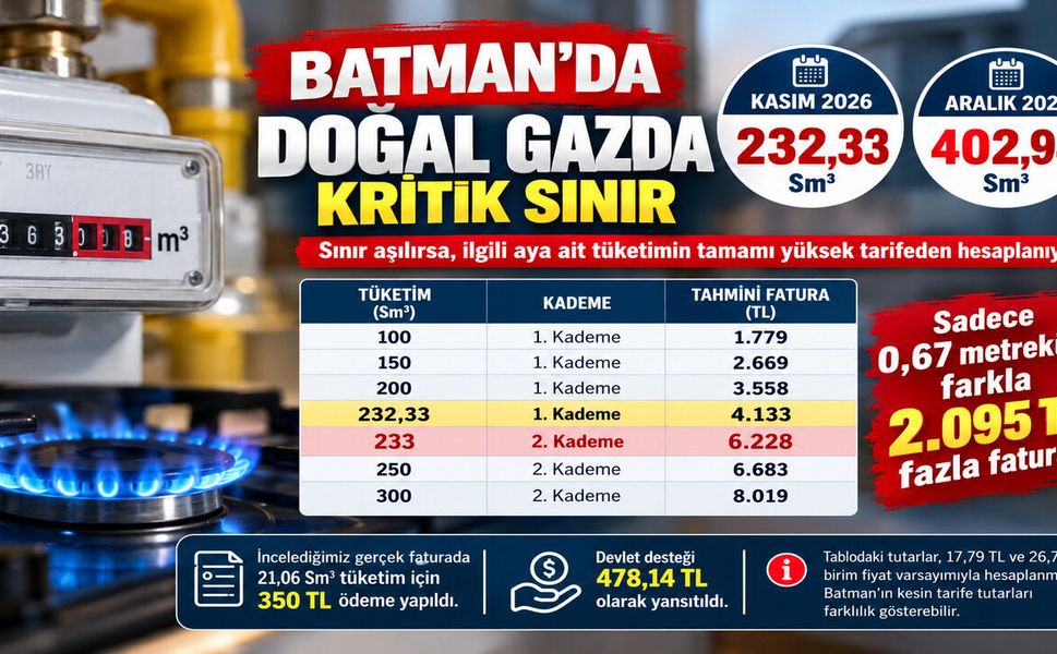 Batman'da Doğal Gazda Kritik Sınır: 232,33 Metreküp